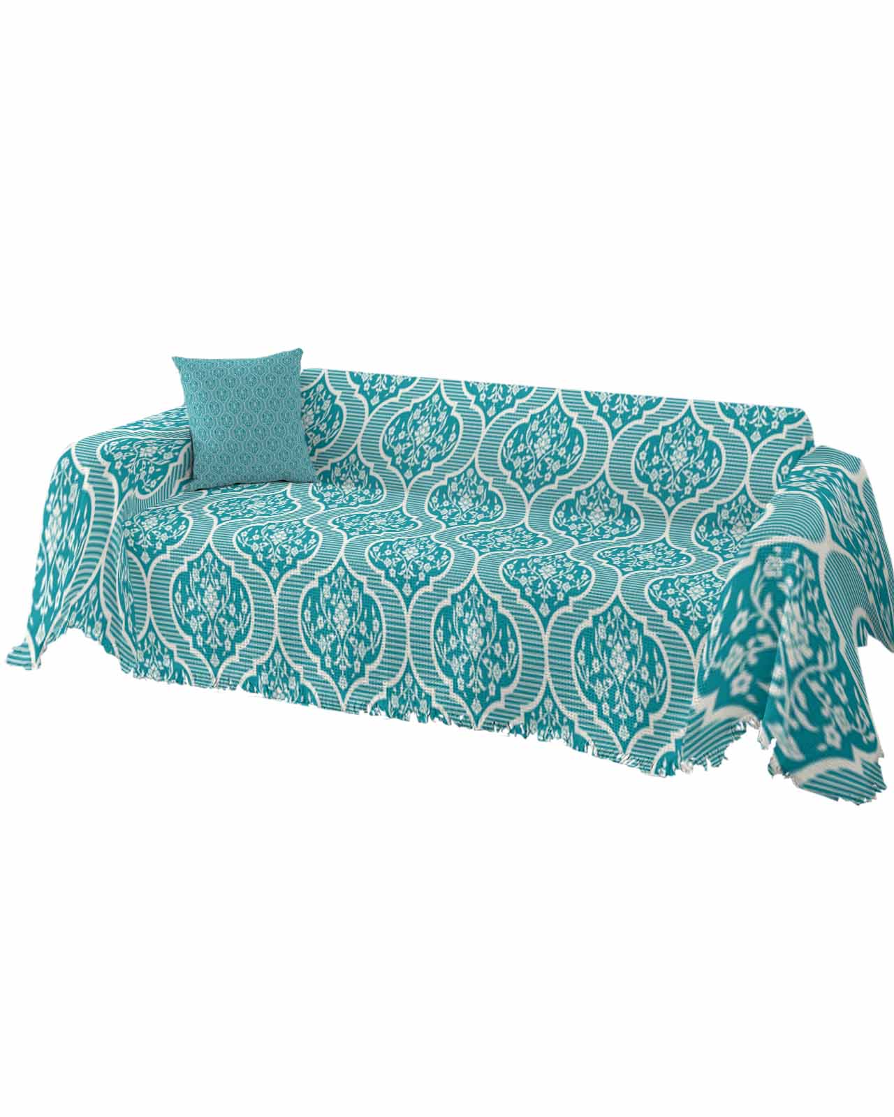 Couch Cover for 3 Cushion Cover, Vintage Pattern Moroccan Pattern Aqua