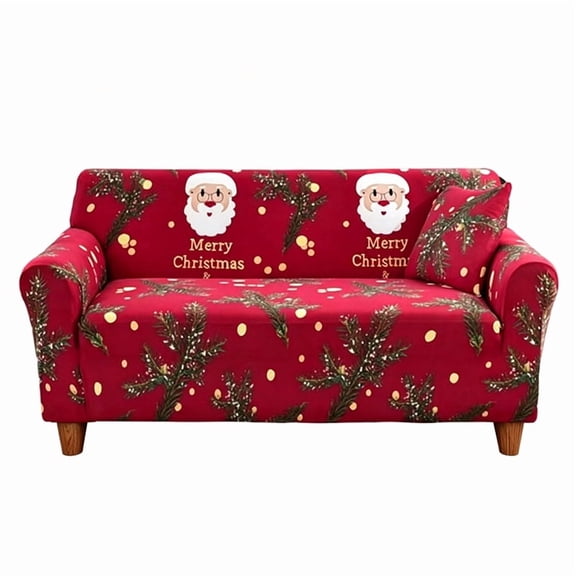 Christmas Sofa Cover - Polyester Couch Protector with Anti-Slip Beads, 360-Degree Full Wrap for Living Room