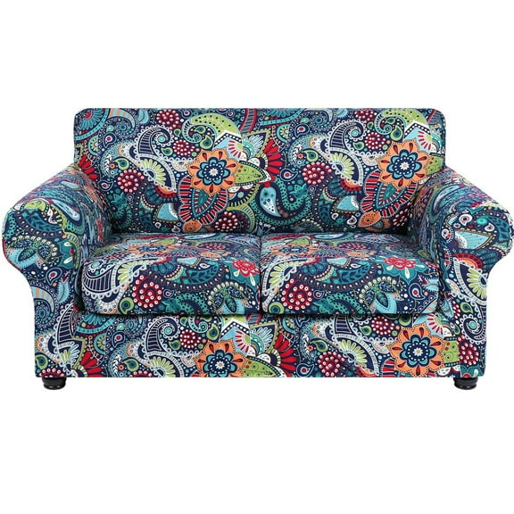 Couch Cover， Covers, Floral Pattern, Stretch, Printed, 3 Pieces, Sofa Slipcovers, for 2 Cushion Couch Sofa, Washable Furniture Protector for Dogs