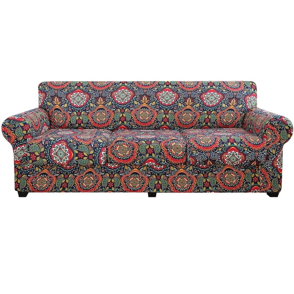 Stretch Printed 3-Seater Sofa Cover with Separate Cushion Covers, Machine Washable, Ideal for Living Room Home Decor, Perfect Fit, Easy to Put On, Non-Slip Design