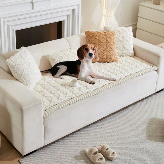 Couch Cover for Dogs Fuzzy Sofa Covers for Pet Geometric Jacquard Coral Pet-Friendly Washable Non-Slip Sofas Slipcover Cushion Protector Pets Mat Dog Bed Mats