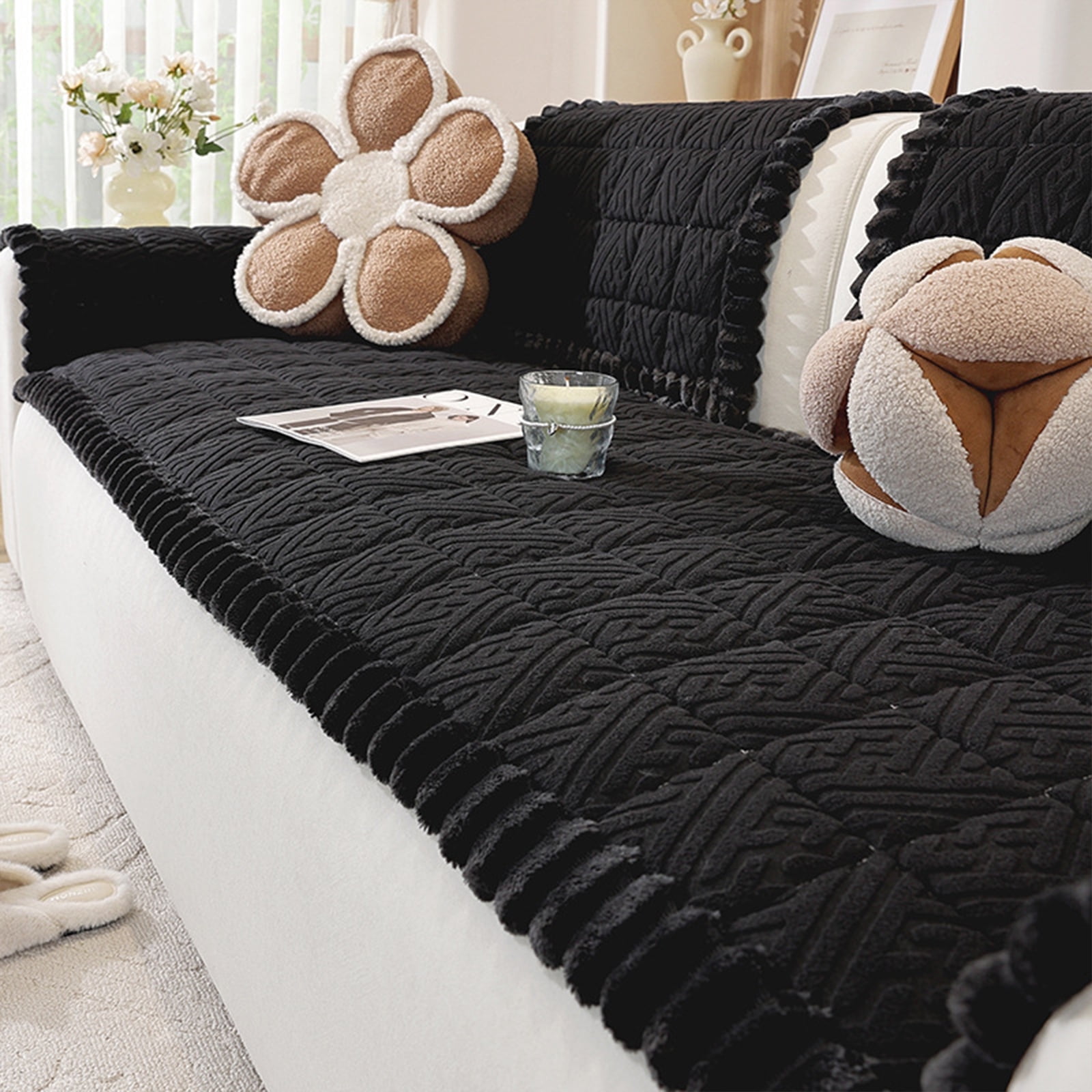 Couch Cover for Dogs Washable, Pet Couch Covers for Sofa, Soft Fuzzy Sofa Cover, Thick Couch Protector for Dogs, Pet Friendly Dog Mat for Couches and Sofas (27.6" x 82.7", 1 Pack, Black)