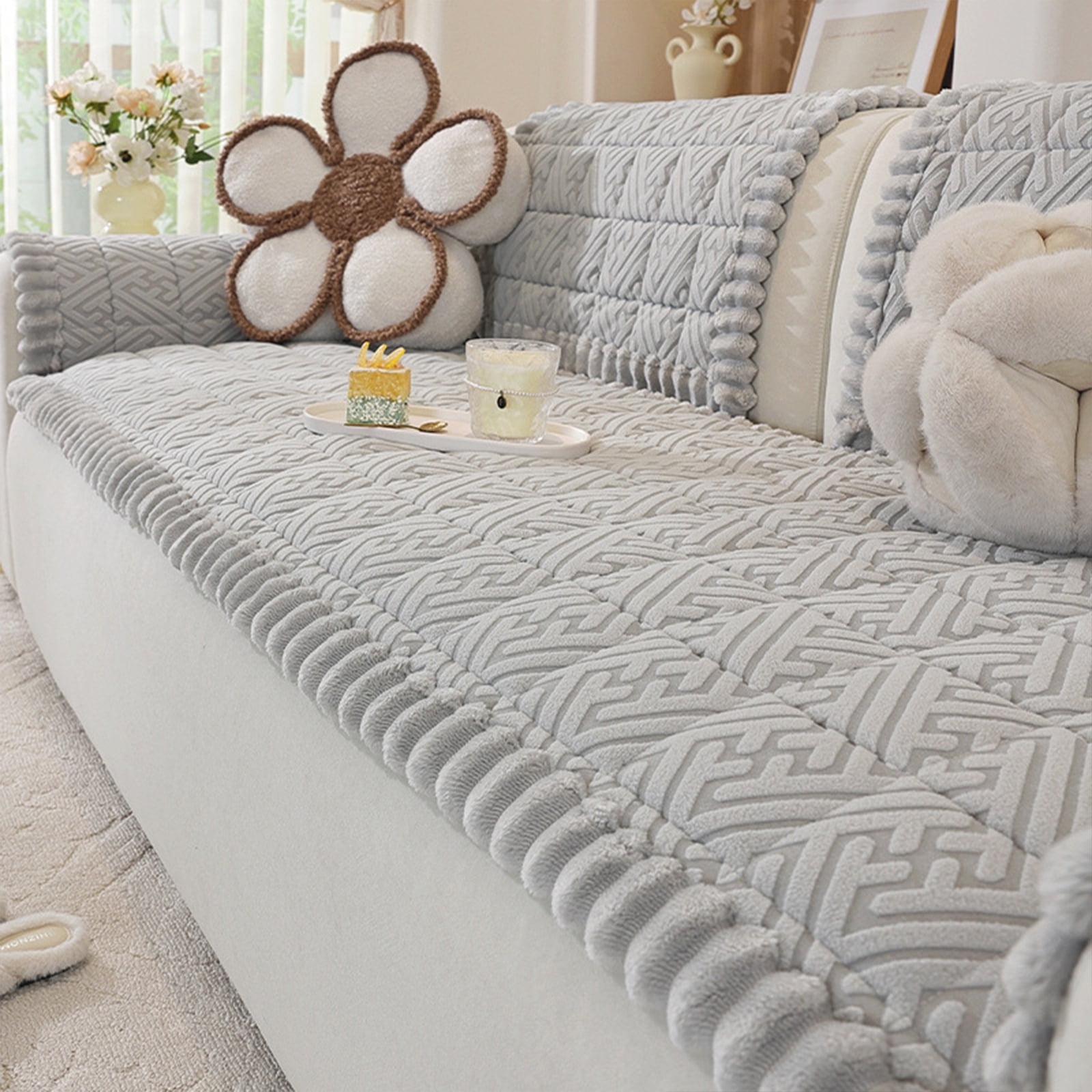 Couch Cover for Dogs Washable, Pet Couch Covers for Sofa, Soft Fuzzy Sofa Cover, Thick Couch Protector for Dogs, Pet Friendly Dog Mat for Couches and Sofas (27.6" x 94.5", 1 Pack, Light Grey)