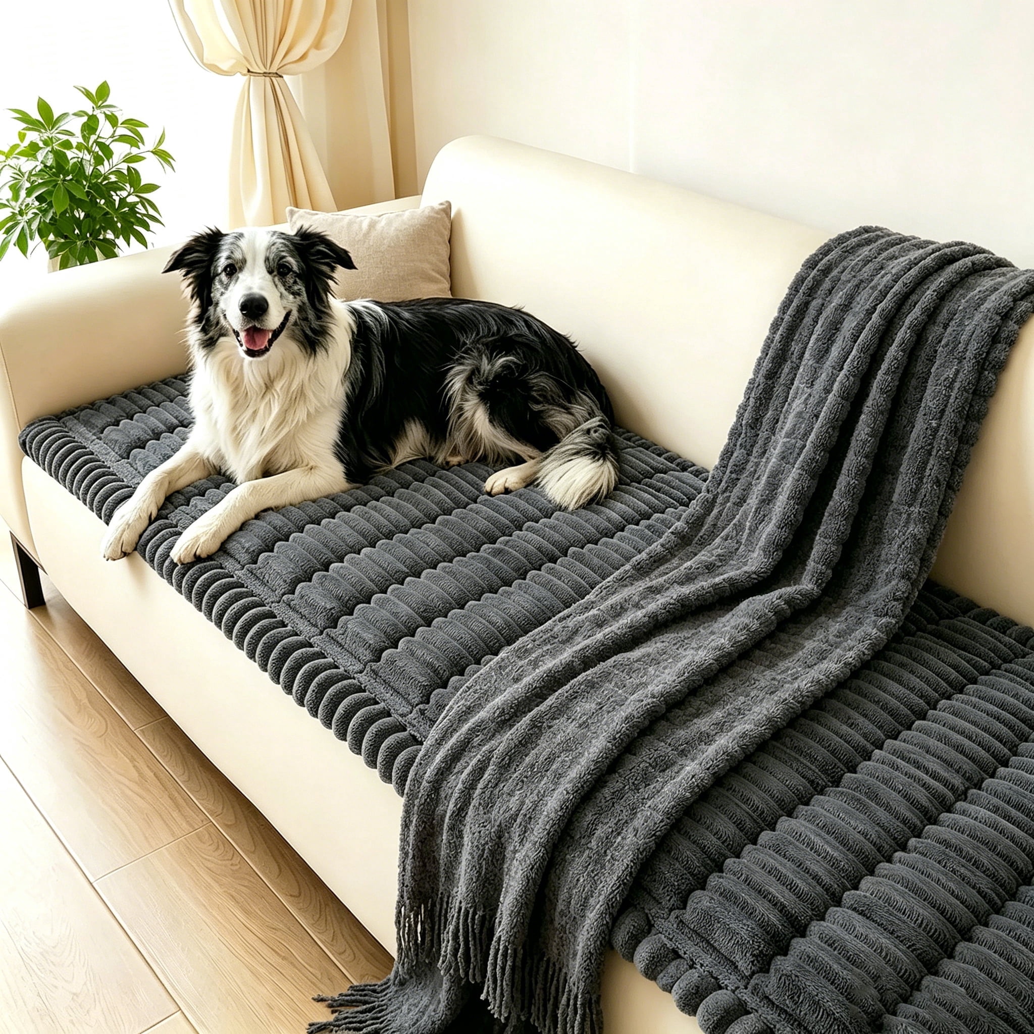 ORGOWEL Couch Cover Sofa Cover Non Slip Fuzzy Couch Covers for Dogs Washable Thick Soft Sofa Slipcovers Cushion Pet Friendly Furniture Protector(Dark Gray,27.5"×59"）