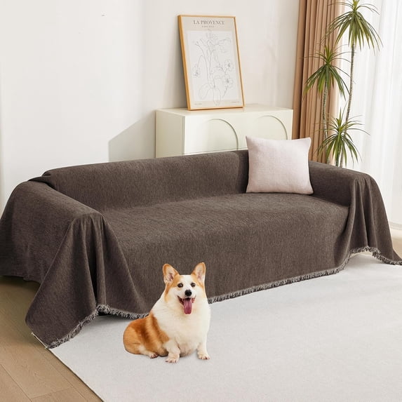 Couch Cover for 2 Cushion Sectional Sofa L-Shape, Deep Chocolate ...
