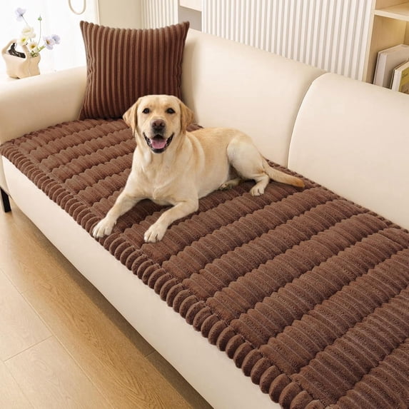Couch Cover for Dogs Washable, Non Slip Fuzzy Pet Couch Covers,Sofa Pet Friendly, Thick Soft Sofa Slipcovers Cushion Protector,Brown 27.6" x 47"