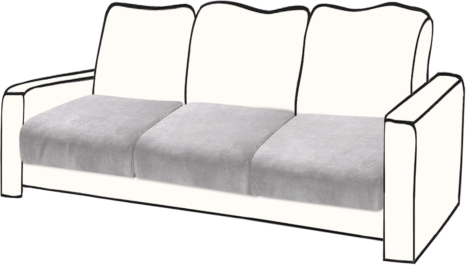 Couch Covers, 3 Pieces Couch Cushion Cover Velvet, Seat Cushion Cover, Stretch Sofa Covers, Separate Sectional Sofa Slipcovers, Furniture Protector(3-Seater or Backrest, Light Grey)