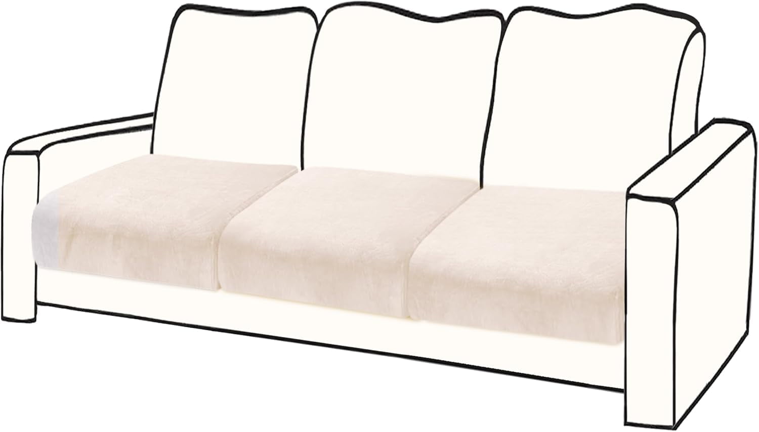 Couch Covers, 3 Pieces Couch Cushion Cover Velvet, Seat Cushion Cover, Stretch Sofa Covers, Separate Sectional Sofa Slipcovers, Furniture Protector(3-Seater or Backrest, Beige)