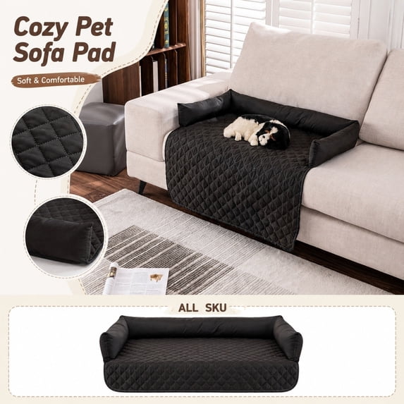 Couch Covers for Dogs and Cats, Fuzzy Dog Sofa Bed with Cream Square Plaid, Plush Pet Couch Cover Bed, Thickened Quilted Furniture Protector Mat for Large Medium Pets(29.5Inch,Black)