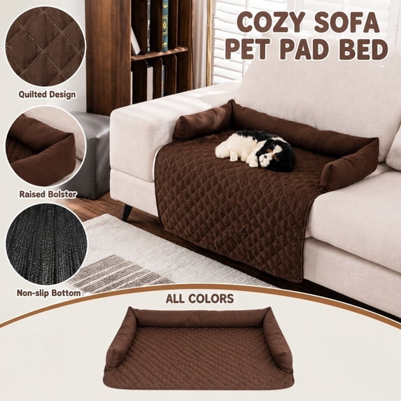 Couch Covers for Dogs and Cats, Fuzzy Dog Sofa Bed with Cream Square Plaid, Plush Pet Couch Cover Bed, Thickened Quilted Furniture Protector Mat for Large Medium Pets(29.5"*47",Coffee)