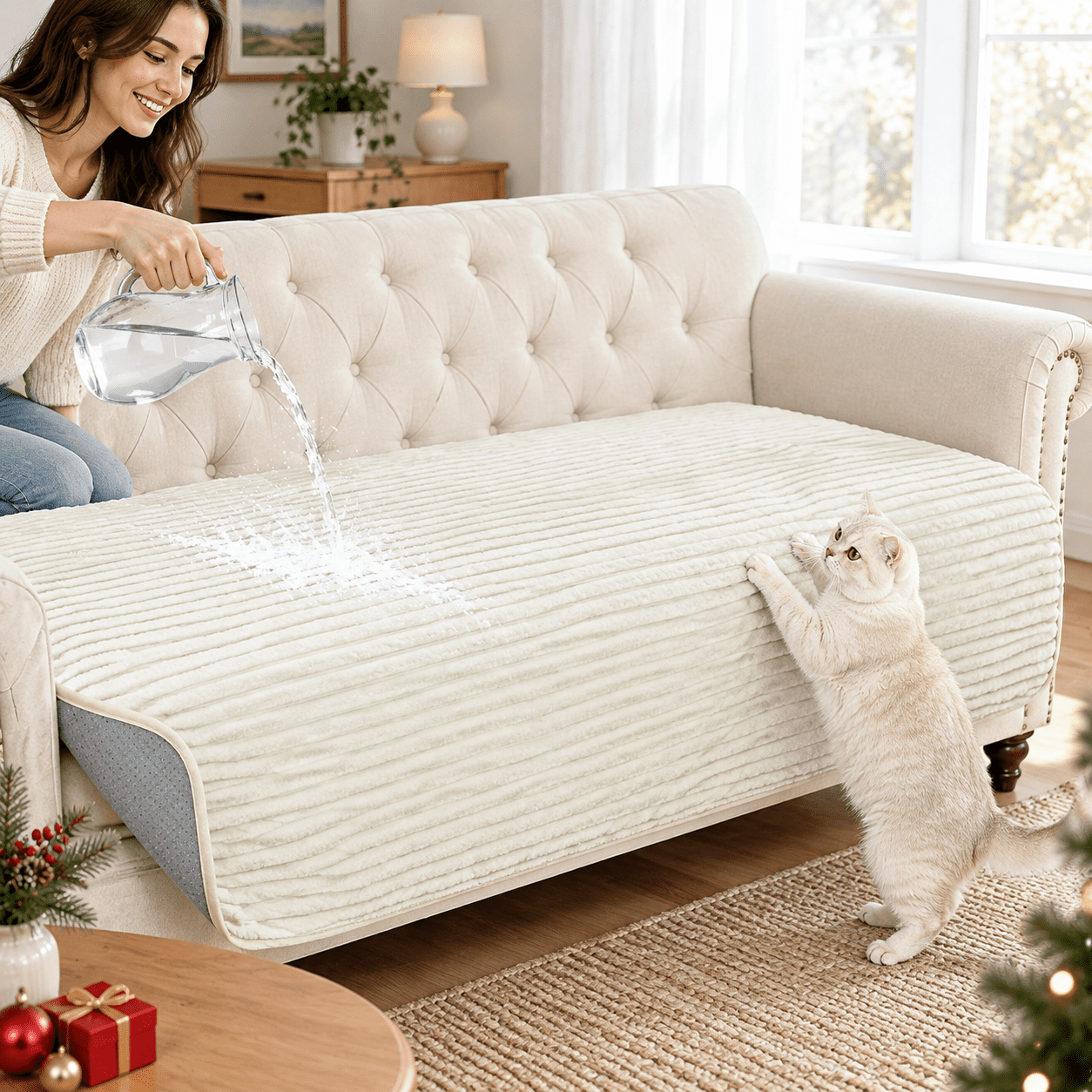 Couch Covers For Dogs Waterproof Flannel Striped Sofa Cover Pet ...