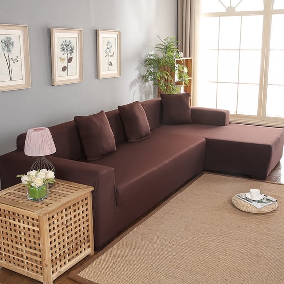 Couch Covers L Shape Sofa Covers Stretch 2pcs Sofa Slipcovers for 2 + 3 Seaters Sectional Chaise Slipcover for Pets Kids, Coffee