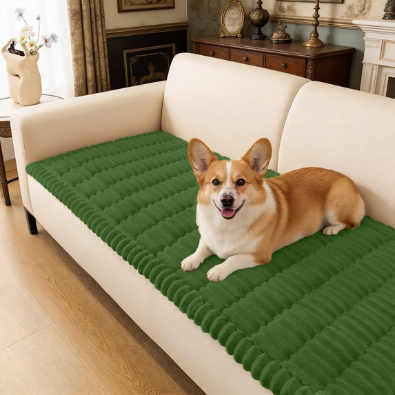 Couch Covers for 3 Cushion Couch Sofa, Non Slip Fuzzy Couch Covers for Pets, Washable Slipcover for Dogs,Dark Green 27.6" x 47"