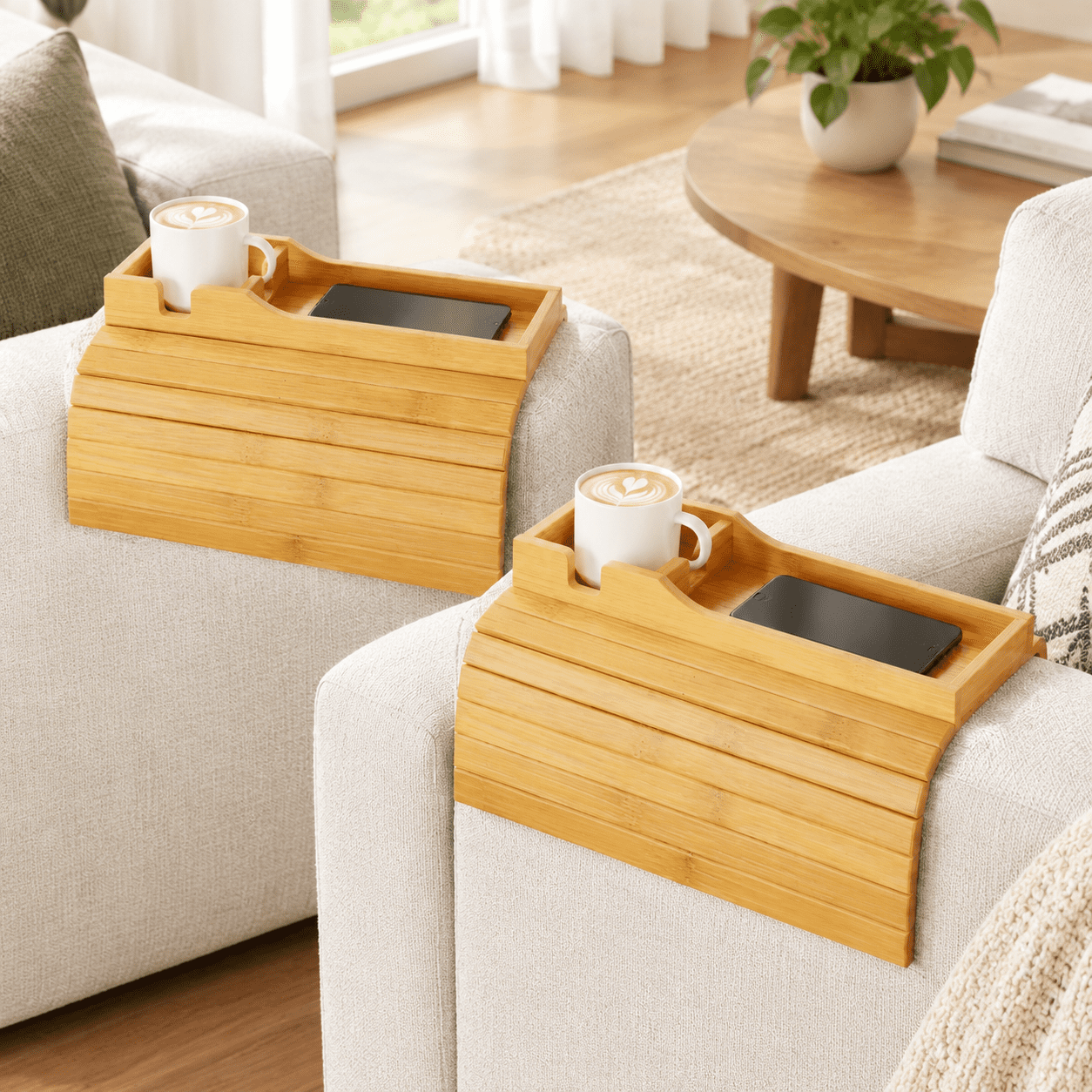 Couch Cup Holder Anti Falling Foldable Sofa Armrest Tray With Arm Side ...