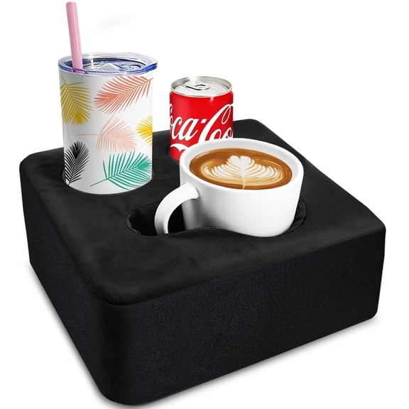 Couch Cup Holder Pillow, Poedist Couch Cup Holder Tray! Keep Drinks Hand Reach and KeepTemp, Prevent Spills and Use Anywhere. Cup Holder for Couch, Bed, Car, Courtyard, Park, Beach. Black