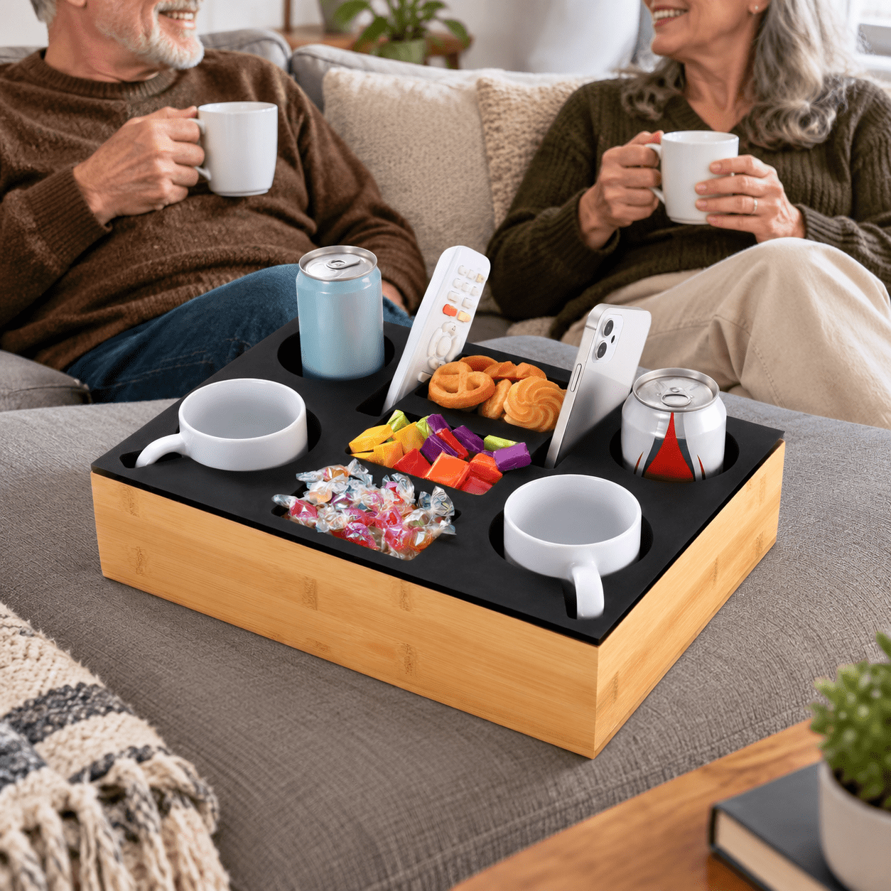 Couch Cup Holder Tray Rectangle Black Silicone Lining - Walmart.com