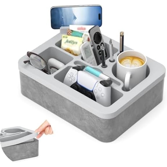 Couch Cup Holder Tray Silicone Couch Cup Holder Pillow Foam Bed Tray Snack Sofa Bed Caddy Organizer Beach Sofa Drink Holder Spill Proof Snack Caddy Removable Sofa Buddy Game Controller Kindle Phone