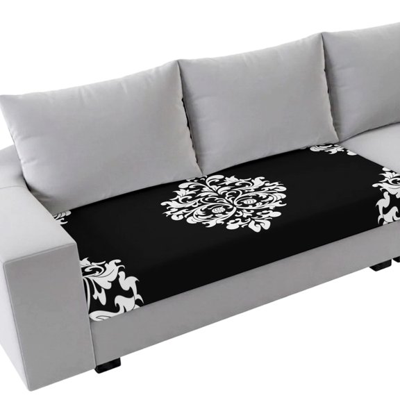 Couch Cushion Covers Black Flower Sofa Cushion Cover Stretch Seat Covers Classical Luxury Abstract Art Sofa Slipcovers Soft Furniture Protector for Sectional Sofas Living Room Medium-1 Piece
