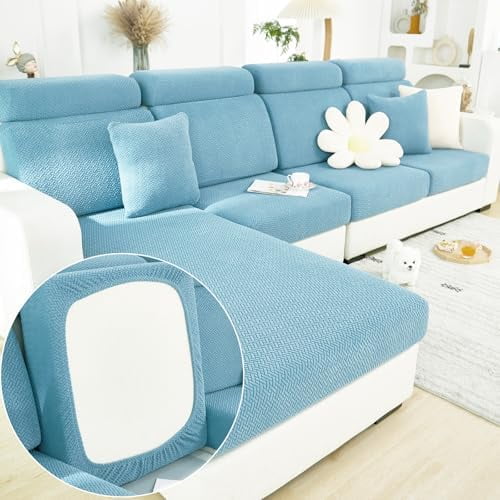Couch Cushion Covers for Sofa Couch Covers Wear-Resistant Universal Sofa Cover Washable Stretch for Sectional Slipcovers (Texture-Sea Blue,Back Cover M)