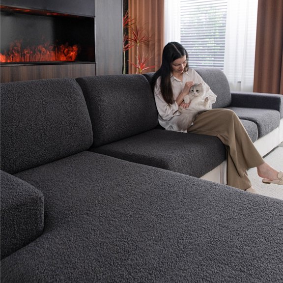 Couch Covers for L-Shape Sectional Sofa, Stretch Soft Sofa Slipcovers, Washable Wear-Resistant Furniture Protector with Elastic Bottom (1 Piece Armrest Cover, Dark Gray)