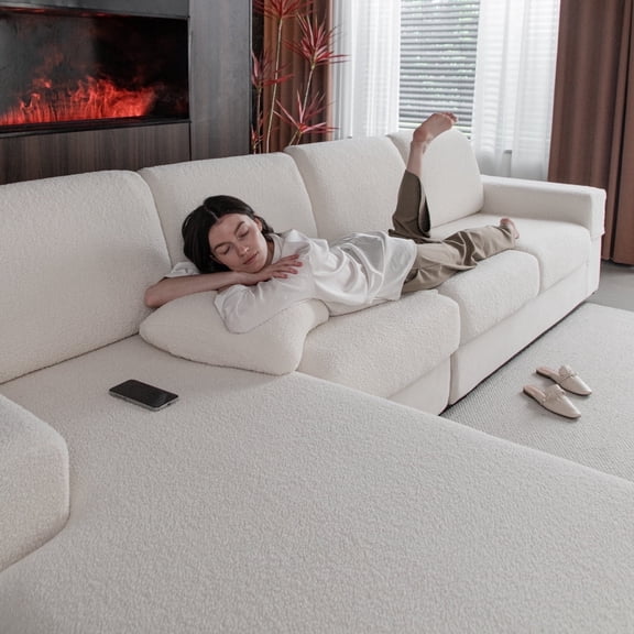 Couch Covers for L-Shape Sectional Sofa, Stretch Soft Sofa Slipcovers, Washable Wear-Resistant Furniture Protector with Elastic Bottom (1 Piece Small Cover, Ivory)