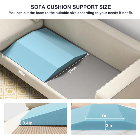 Couch Cushion Support for Sagging Seat - 20" x 20" High-Density Trapezoid 40D Firm Foam Sofa Cushion Supports, Couch Supporter for Under The Cushions, Blue Set of 3 | 76ILD Cushion