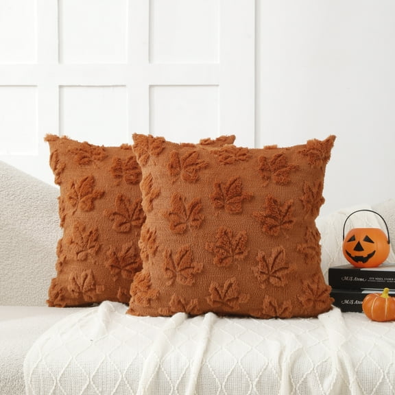 Fall Couch Decorative Throw Pillow Covers 18x18 Set of 2 Soft Fluffy Cushion Case Cozy Fuzzy Striped Pillowcase Home Decor for Sofa Living Room Bedroom,Rust