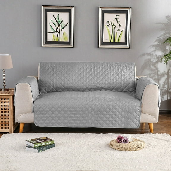 Couch Furniture Protector Washable Sofa Slipcover with Elastic Straps for Pets Kids Dog Cat (2 Seaters, Gray)