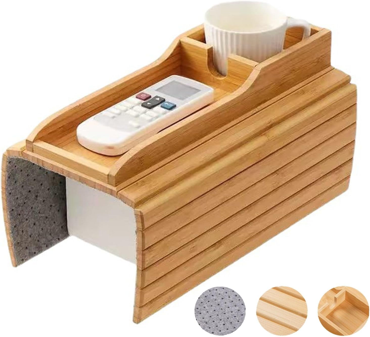 Couch Hacks, Foldable Bamboo Tray With Cup Holder, Couch Arm Table Tray, Bamboo Cup Holder For