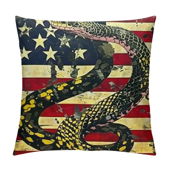 Couch Pillow Cover Don't Tread On Me, Vintage American Flag Snake Decorative Throw Pillowcase Cushion Cover Throw Pillows Covers for Sofa Bedroom Car Living Room