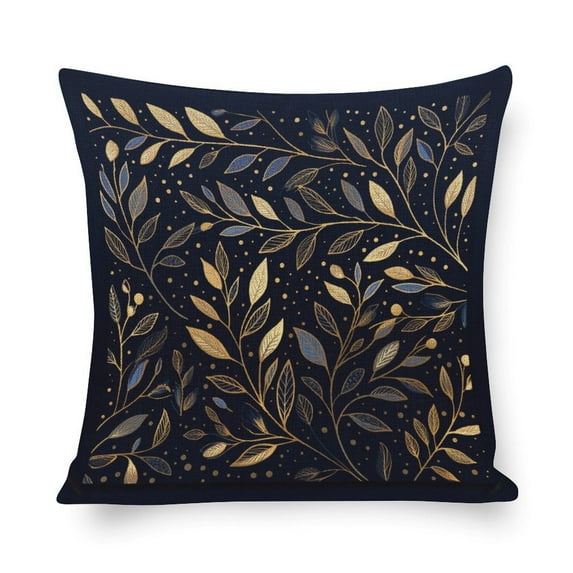 Couch Pillow Elegant Gold Glitter Foliage Navy Blue Design Pillowcases 20"x20" Luxury European Modern Sofa Throw Pillow Cover Decorative Outdoor Linen Fabric Pillow Case Cushion Case for Sofa Couch