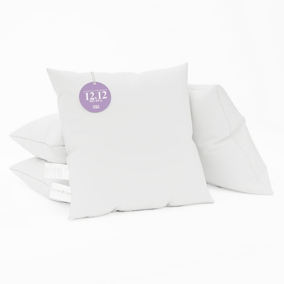 Couch Pillow Insert 12x12 inch Pack of 4 Throw Pillow Inserts with Hypoallergenic Cushion Insert - Made in USA Throw Pillow Insert by Looms and Linens