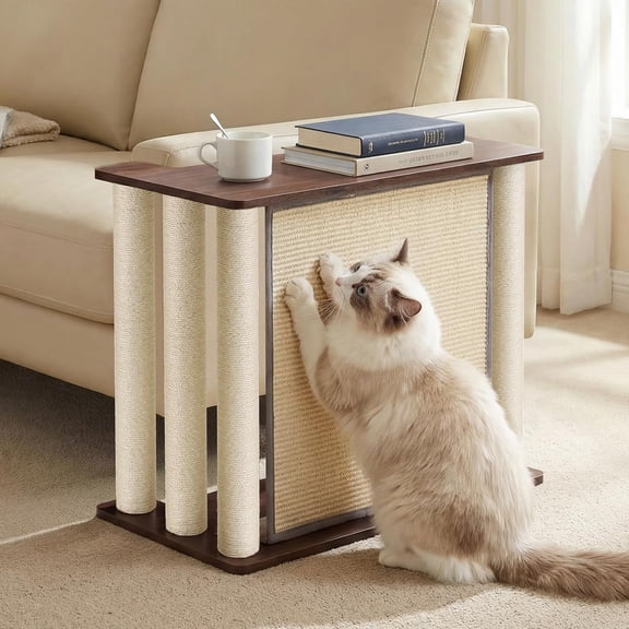 Couch Protector from Cat Claws, Couch End Table with Cat Scratch Panel and Scratching Posts, Pet Corner Sofa Side Table Scratcher,
