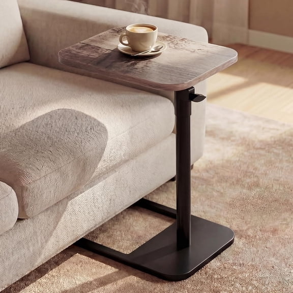 Couch Table, 360° Swivel Adjustable TV Tray for Small Spaces, Gray | Height-adjustable sofa side table slides under seating for eating, reading, laptop work, and everyday essentials
