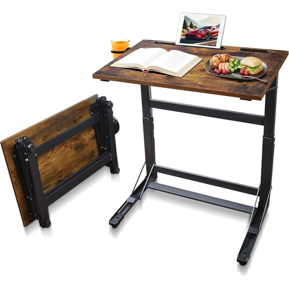 Couch Table Tray - Foldable TV Dinner Tray Table with No Assembly, Large Surface Laptop Stand for Couch, C-Shaped Bed Tray, Sturdy Slide-Under Sofa Table (16" Extra Wide)