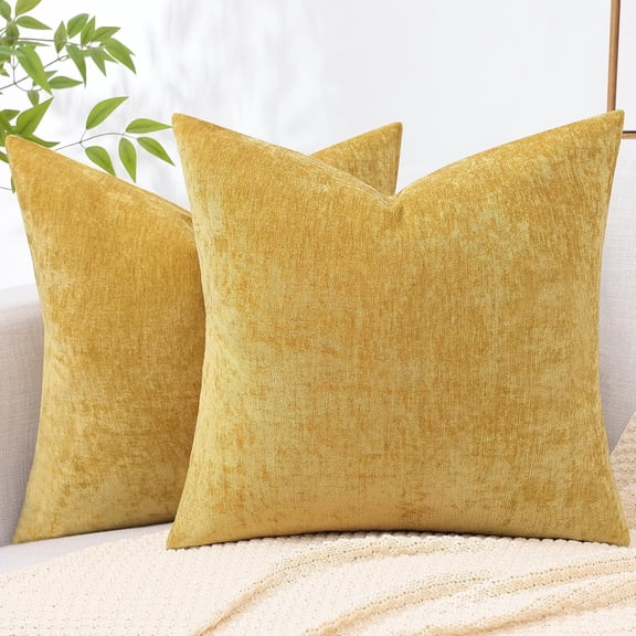 Couch Throw Pillow Covers Set of 2, Decorative Soft Neutral Dyed Square Pillow Covers for Sofa Bed Living Room, Mineral Yellow