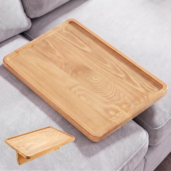 Couch Tray for Sectionals Sofa Tray Fold-Flat Sofa Table (1, Natural Wood) | TV Trays For Eating On Couch, Food Tray For Couch, Movie Night Snack Trays, Food Tray For Couch, Couch Table Between Cushi