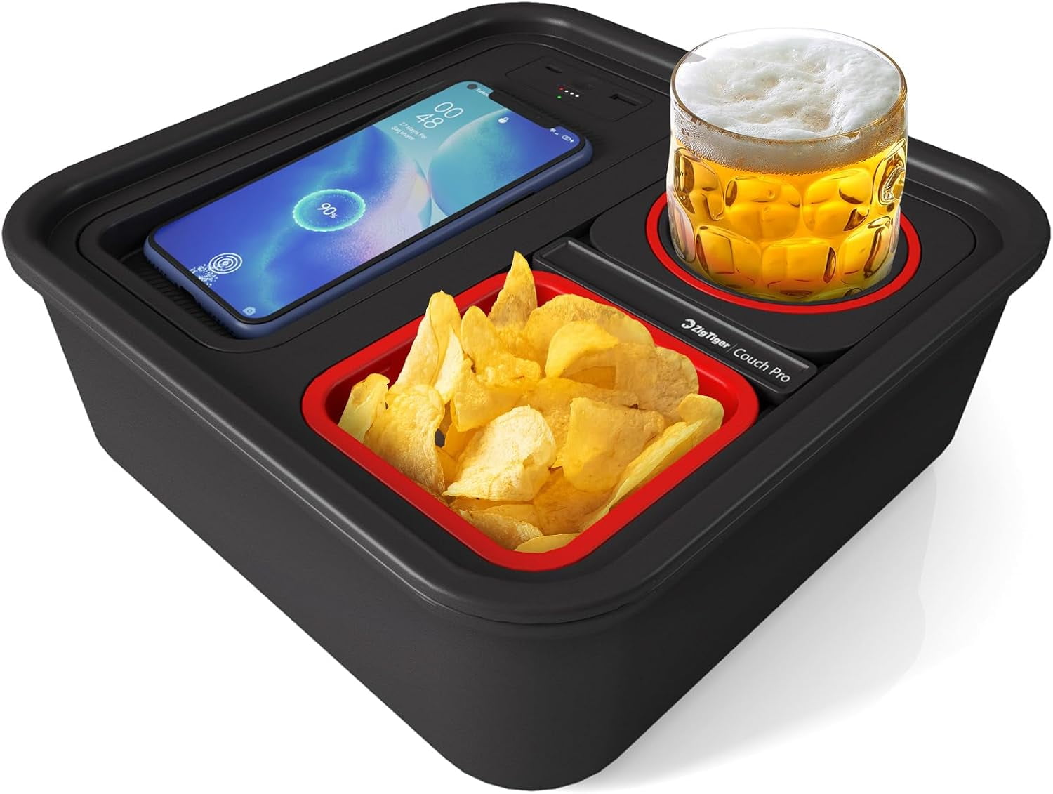 Couch Tray with Wireless Charging, Couch Cup Holder Tray Sofa Caddy ...