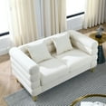 thumbnail image 1 of Couches for Living Room, Convertible Sectional Sofa Couch with Metal Legs & 3 Throw Pillows, Comfy Sofa Couch in Teddy Fabric, 2-seat Modular Sectional Couch for Small Space, Bedroom, Apartment, Ivory, 1 of 8
