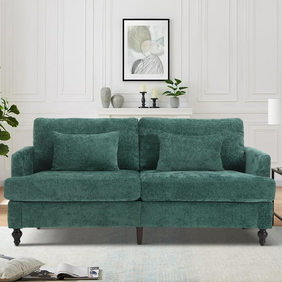 Couches and Sofas, 68.9"L Loveseat Furniture, Chenille Upholstered Sofa with 2 Pillows, Modern Sofa with Wood Legs, TUANLUO Sofa for Living Room Bedroom, 68.9"L x 32.6"W x 31.8"H, Emerald Green