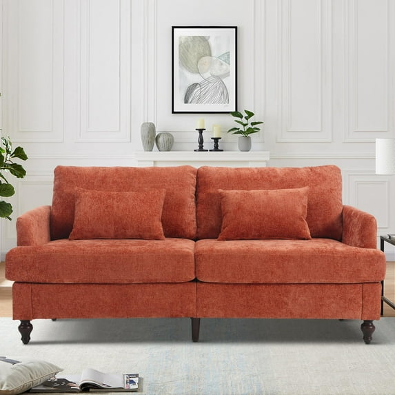 Couches and Sofas, 68.9"L Loveseat Furniture, Chenille Upholstered Sofa with 2 Pillows, Modern Sofa with Wood Legs, TUANLUO Sofa for Living Room Bedroom, 68.9"L x 32.6"W x 31.8"H, Orange