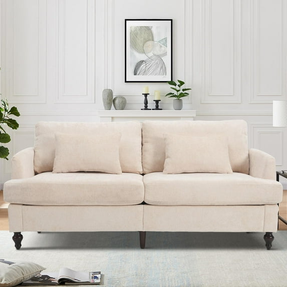 Couches and Sofas, 68.9"L Loveseat Furniture, Chenille Upholstered Sofa with 2 Pillows, Modern Sofa with Wood Legs, TUANLUO Sofa for Living Room Bedroom, 68.9"L x 32.6"W x 31.8"H, Beige
