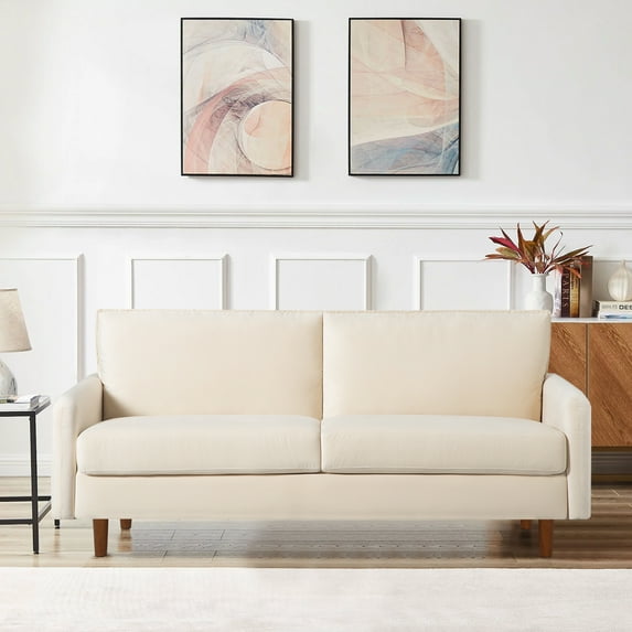 Couches for Living Room 71 inch, Mid Century Modern Velvet Love Seats Sofa, Upholstered Loveseat w/Armrest for Bedroom, Apartment, Home Office, Beige