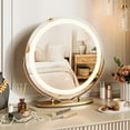thumbnail image 1 of IDEALHOUSE 19" Round Vanity Mirror with Lights, Gold Makeup Mirror, 3-Color Dimmable LED, Smart Touch, 360° Rotation, Tabletop Mirror for Bedroom and Dressing Room, Easy Install, 1 of 10