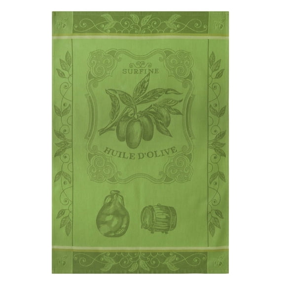 Coucke French Cotton Jacquard Towel, Huile Surfine Verte, 20-Inches by 30-Inches, 100% Cotton