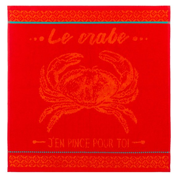 Coucke French Cotton Square Terry Towel, Red Crabe (Crab), 20-Inches by 20-Inches, Red
