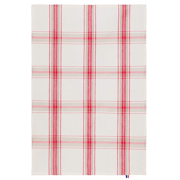 Coucke French Cotton and Linen Towel, Red Plaid, 20-Inches by 30-Inches, Red