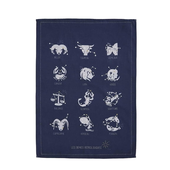 Coucke Printed Cotton Tea Towel, Zodiac Signs, 20-Inches by 30-Inches,Blue, 100% Cotton