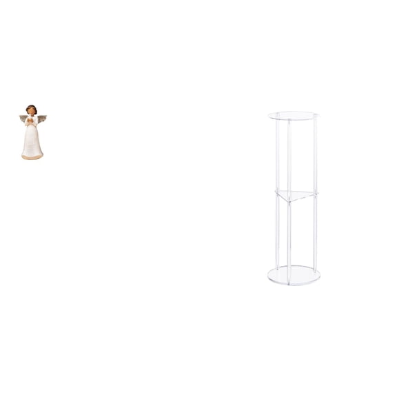 CoudarTitie 1 Angel Resin Figurine Statue Collectible Sculpture Praying Figure Acrylic Home Decor with Clear Acrylic Round Side Table Suitable for Bedroom Living