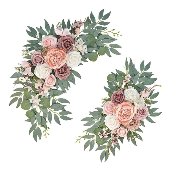 CoudarTitie 2 Pieces Artificial Wedding Arch Flowers Welcome Signs Decorations Rustic Floral